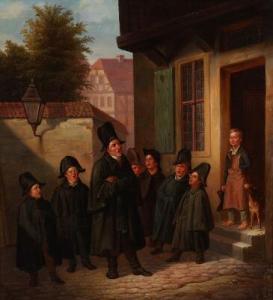 KOLLER Emil,View from a courtyard with a boy choir singing for,1843,Bruun Rasmussen 2020-08-17