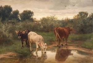 KOLLER Rudolf Johann,Zwei Rinder und Kuh am Teichrand,1866,Beurret Bailly Widmer Auctions 2024-03-13