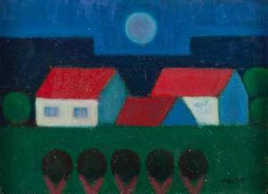 KOLNIK Artur 1890-1971,Houses with red roofs,Desa Unicum PL 2023-07-06