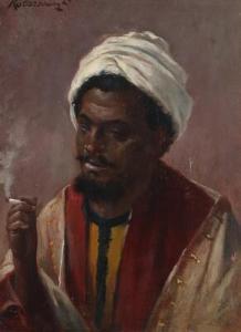 KOLOZSVARY Lajos 1871-1937,A Northafrican man smoking a cigaret,Bruun Rasmussen DK 2022-08-29