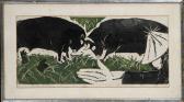 KOMATSU Fumi 1900-1900,Bulls Locking Horns,Stair Galleries US 2010-03-12