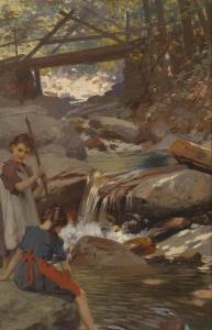KOMLOSY Ede 1862-1910,Girls by a Mountain Stream,Palais Dorotheum AT 2012-09-12