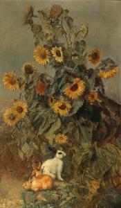KOMLOSY Irma 1850-1894,Hares in a Field of Sunflowers,Palais Dorotheum AT 2022-12-12