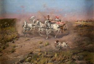 KONARSKI Josef 1800-1900,Galoppierendes Pferdegespann Galloping carriag,Hargesheimer Kunstauktionen 2016-04-16