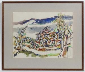 KONG Wong Pui 1974,Landscape with buildings. mountains beyond,Dickins GB 2018-03-02