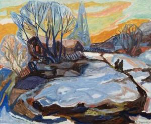 KONGSVOLD Rolf 1903-1960,Winter landscape at sunset,1945,Bruun Rasmussen DK 2018-11-13