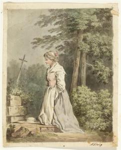 KONIG Franz Niklaus 1765-1832,A young girl kneeling at a wayside cross,Galerie Koller CH 2012-09-18