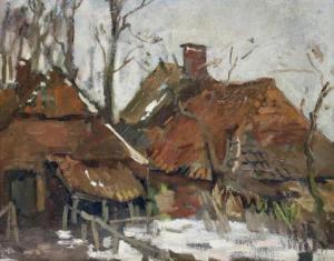 KONING Arnold Hendrik 1860-1945,Boerderij in de sneeuw,Venduehuis NL 2021-02-28