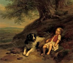 KONINGH Sophia 1807-1870,A boy resting with his dog, in a landscape,Christie's GB 2010-03-23