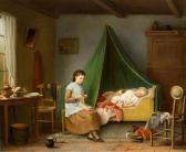 KONINGH Sophia,A knitting girl and sleeping children in an interi,Galerie Koller 2016-03-18