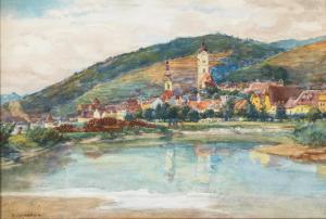 KONOPA Rudolf 1864-1938,A view of Stein upon Donau river,Palais Dorotheum AT 2023-04-04