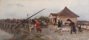 KONOPACKI Zdzisław Jan,Polish Figures with livestock crossing a toll brid,1880,Tennant's 2020-03-21