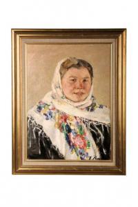 KONOVALOVA KOVRIGINA Tatiana,Portrait de femme au foulard,1952,Millon & Associés 2019-05-29