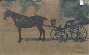KONRAD Ignace 1894-1969,offene Kutsche mit einem Pferd vor einer Hauswand,1914,Georg Rehm 2019-04-11