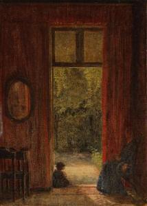 KONSTANTIN HANSEN Elise 1858-1946,Interior from the family's living room with mothe,Bruun Rasmussen 2021-06-14