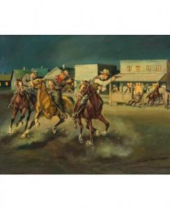 KONSTANTIN KONSTANTINOVICH CHEBOTAREV 1882-1974,Old West Cowboy Gun Battle on Hors,Shapiro Auctions 2017-10-18