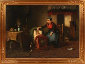 KOOL Sipke, Spkee 1836-1902,Interior of mother with child and dog,Twents Veilinghuis NL 2017-04-14