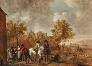 KOOLEN Jacobus 1639-1666,Travellers on horseback near a tavern,Palais Dorotheum AT 2023-12-15