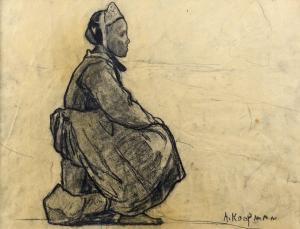 KOOPMAN Augustus B 1869-1914,Bigoudène assise sur un rocher, face à la mer,De Maigret FR 2022-05-20