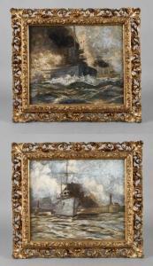 KOPPEL Karl 1853-1919,Paar Gemälde Deutsche Kriegsmarine einmal Darstell,Mehlis DE 2017-08-24