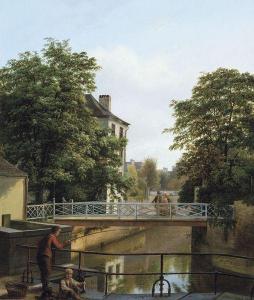 KOPS Jean Baptist 1823-1848,Vue de ville avec petits pêcheurs près d'un canal,De Vuyst BE 2012-05-12