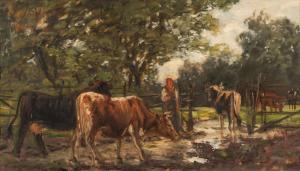KORNBECK Julius 1839-1920,Cattle at the pasture fence,Nagel DE 2022-11-17