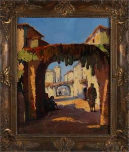 KORNECK Albert Friedrich,Mediterane dorpsstraat met figuren,1900,Twents Veilinghuis 2017-07-14