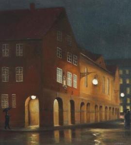 KORNERUP Ebbe 1874-1957,Evening scenery at Regensen, Copenhagen,Bruun Rasmussen DK 2019-07-01