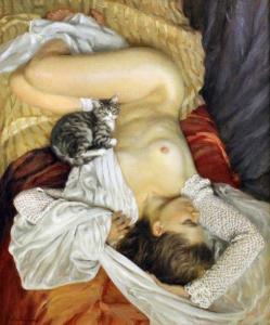 KOROBKIN Anatoly 1974,Nude with a Kitten,Canterbury Auction GB 2014-02-11