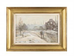 KORTENGRABER HANS 1800-1900,Two Figures in a Snowy Ruined Townscape,Adams IE 2023-02-14
