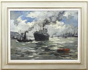 KORTHALS Jan 1916-1973,Rotterdam harbor with cargo ships,Twents Veilinghuis NL 2024-01-11