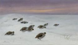 KORWIN PIOTROWSKI Mieczyslaw 1869-1930,PARTRIDGES IN A WINTER LANDSCAPE,Agra-Art PL 2019-12-08