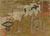 KORYUSAI 1760-1780,Couple assis fumant la pipe,Ader FR 2012-10-12