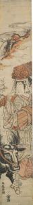 KORYUSAI 1760-1780,Hashira-e, femme debout avec un buffle,Piasa FR 2012-12-20