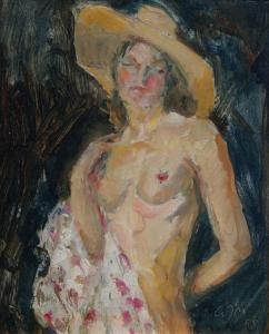 KOSMADOPOULOS Georgios 1895-1967,Standing draped female nude in a sun hat,1958,Rosebery's 2020-01-25