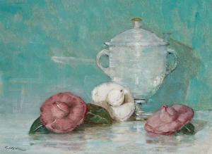 KOSMADOPOULOS Georgios 1895-1967,Still life with camellias,1957,Rosebery's GB 2023-03-14