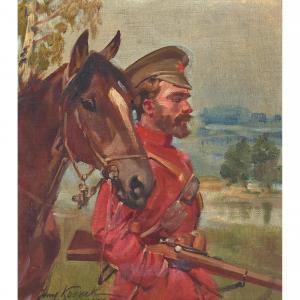 KOSSAK Jerzy 1886-1955,A portrait of a military man with horse,1928,Bonhams GB 2024-03-12