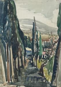 Kossonogi Joseph 1908-1981,Cypresses in the landscape,Montefiore IL 2024-03-05