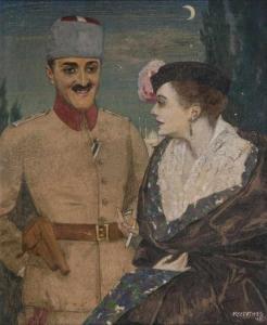 KOSSUTH Egon Josef 1874-1945,Ottoman officer withe elegant Lady,Stahl DE 2019-11-30