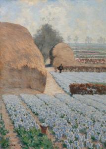 KOSTER Alexandre Ludwig 1859-1937,Velden met lila hyacinthen en riethopen,Venduehuis NL 2008-05-21