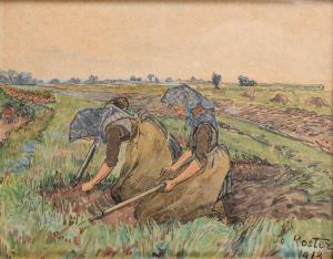 KOSTER VAN HATTUM Jo 1869-1944,Twee vrouwen op het land,1913,Zeeuws NL 2017-06-09