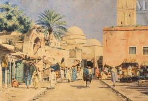 KOSZKOL Jeno, Eugene 1868-1935,Scène de marché à Tunis,Millon & Associés FR 2022-12-19