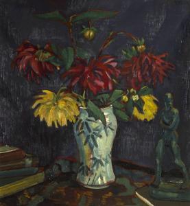KOTTLER Moses 1896-1977,Still Life with Flowers in a Vase and Books with S,Strauss Co. ZA 2023-03-13