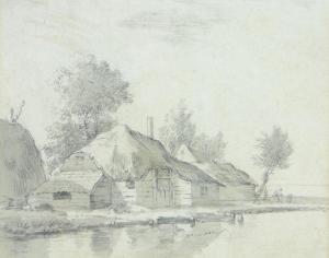 KOUVENHOVEN van Jacob 1777-1825,Cottages by a river,Burstow and Hewett GB 2014-03-26