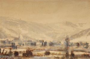KOVESKY Geza 1887-1950,Mountain village in fog,Pinter HU 2022-01-16