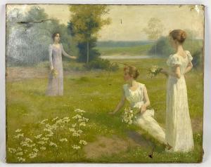 KOWALSKY Léopold François 1856-1931,three women in a meadow picking flowers,CRN Auctions 2020-09-20
