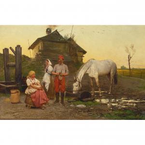 KOZAKIEWICZ Anton 1841-1929,Polish rider with two women and a white horse,Bonhams GB 2024-03-12