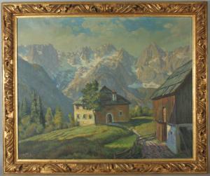 KOZELJ Anton 1874-1954,Bauernhof im Hintergrund die Julischen Alpen,1943,Palais Dorotheum 2014-12-03