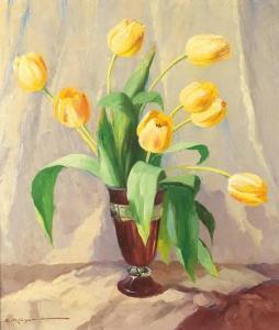 KRÜGER Elisabeth 1864,Gelbe Tulpen in violetter Vase,Zeller DE 2008-12-04