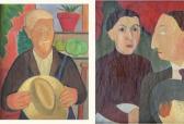 KRAEMER Nathalie 1891-1943,homme au chapeau/un couple,Boisgirard & Associés FR 2007-06-13
